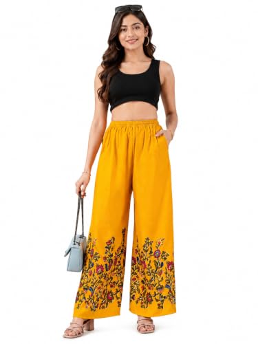 Image of Women's Rayon Bird Flower Print Loose fit Palazzos Pants Free Size 28 to 40