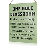 UDNADKEX Classroom Wall Sign Hanging Decor, One Rule Classroom, High Middle School Classroom Positive Wooden Decor Teacher Sign Back to School Decoration