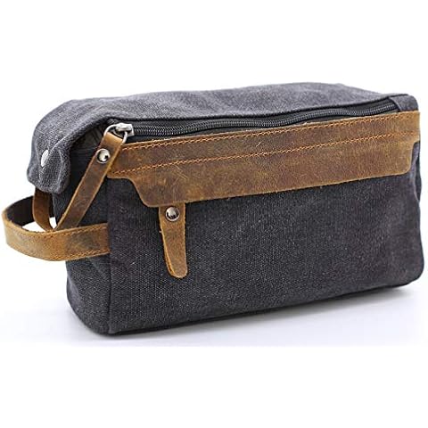 Toiletry Bag For Men And Women Personalized Shaving Kit Bag Crazy Horse Leather Dopp Kit For Men Travel Shaving Bag Mens Toiletry Bag Canvas Dopp Kit For Travel (Black(Blank)) Cover