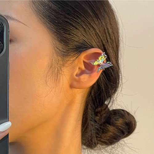 Butterfly Shape Seven-Rainbows Laser Resin Plastic Handmade Clip-On Ear Cuff Stud Earrings For Womens Model Dance Perform (Multicolors) #TOP2