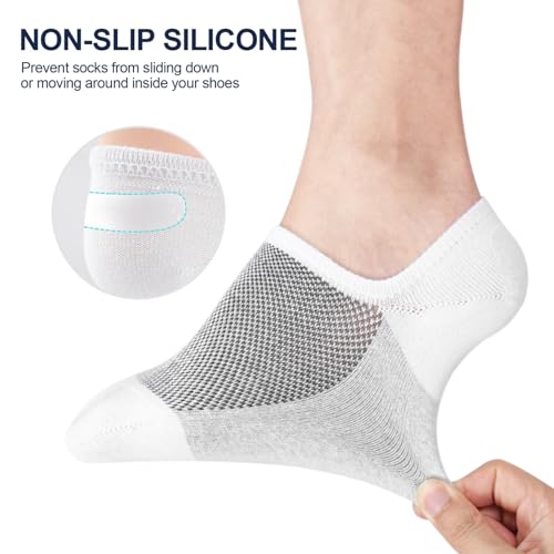 Men's No-Show Cotton Ankle Socks - Low Cut, Non-Slip, Size 9-11/10-13