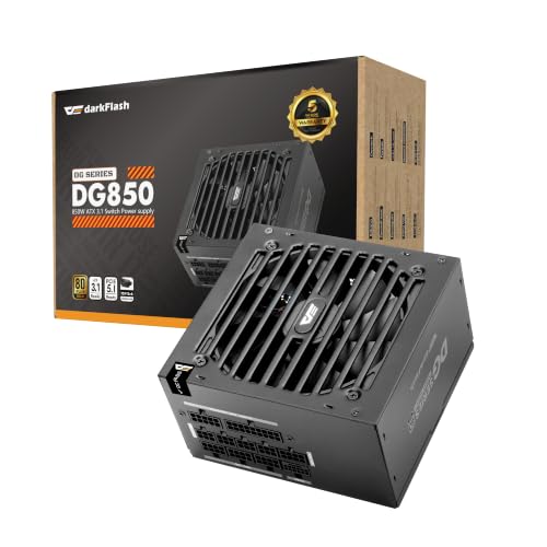 Image of darkFlash DG850 850W 80 Plus Gold ATX 3.1 PCIe 5.1 PC Power Supply, Black | Fully modular PSU, native 12V-2x6 up to 600W cable, RTX 50 /40 ready, compact 140mm ATX body, quiet HDB fan, 5-year warranty