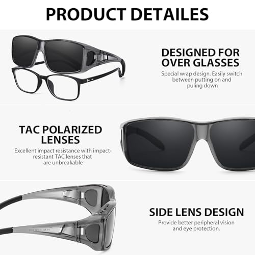 Image of VIEWBETTER Polarized Fit Over Glasses Sunglasses for Men Wrap Around Shades UV Protection Wear Over Eyeglasses SG0312