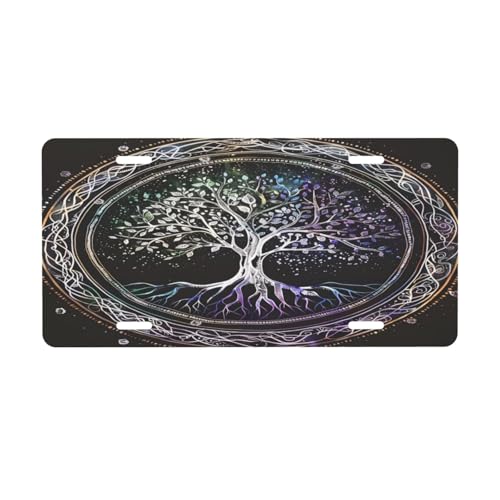 License Plate Tree of Life Aluminum Metal Car Tags Rust-Free Fade Resistant Vanity Plate for Truck Front Door Plates Auto Accessories Decorative for Men Women 6
