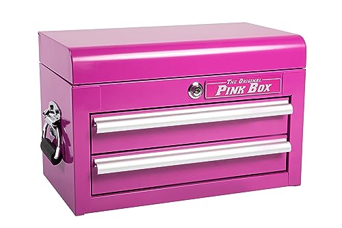 The Original Pink Box PB218MC 18-Inch 2-Drawer 18G Steel Mini Storage Chest w/ Lid Compartment, Pink