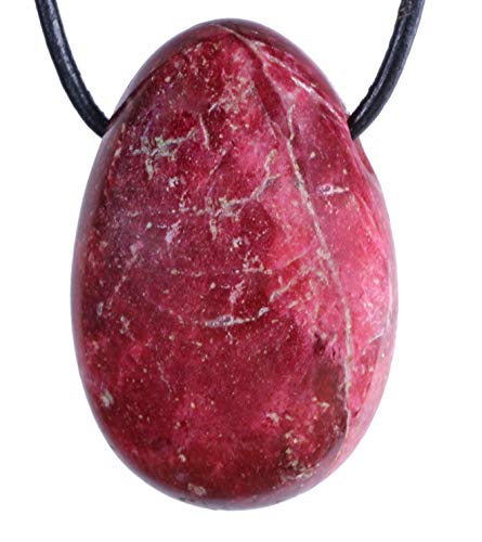 Preisvergleich Produktbild Lebensquelle Plus Thulit Tropfenanhänger Anhänger Tropfen Trommelstein gebohrt mit Lederband