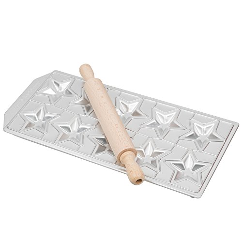Pasta Maker Machine By Imperia- Heavy Duty Deluxe Set W 2 Attachments, Made In Italy, Star Ravioli Mold & Rolling Pin, Steel Construction W/ Wooden Grip Handle, Make Fresh Authentic Italian Noodles #TOP3
