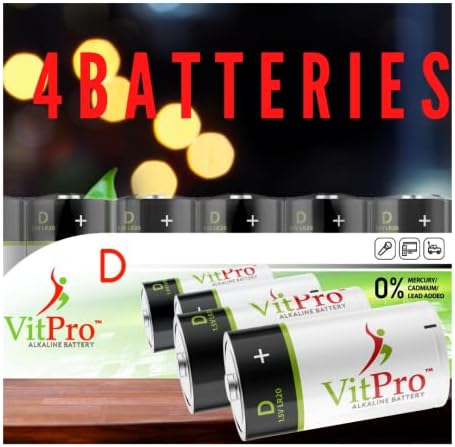 VitPro D Batteries | 4 Pack | All-Purpose Alkaline Batteries | 5-Years Shelf Life | Easy to Open | Premium Batteries (4 Pack)