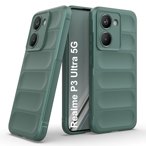 Image of amazon basics Back Case Cover for Realme P3 Ultra 5G | Compatible for Realme P3 Ultra 5G Back Cover | Liquid Silicon Magic Case with Camera Protection | Dark Green