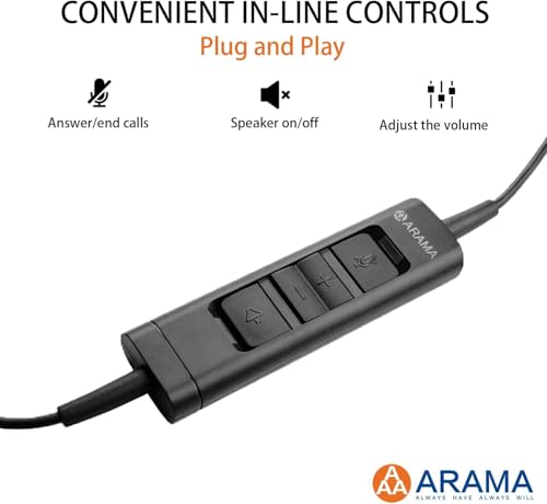 Image of Arama USB Headset with Microphone for PC, Computer Headset with Microphone, Noise Cancelling Adjustable Volume Control Lightweight, for Laptop Business Skype UC Webinar Call Center Office