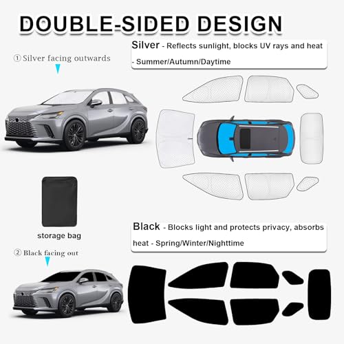 Image of KMF 8pcs Thicken Sun Shades for Lexus RX 2023-2026 Accessories, RX350 Windshield Sunshade Full Car Window Covers for Side Rear, UV Block and Blackout Protect Privacy for Car Camping