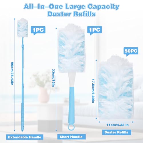 Kuvarix 52 Pezzi Duster Ricariche Compatibile Con Swiffer, Kit Per Piumini Cattura Polvere Con 1 Manico, 1 Manici Telescopici, Piumini Catturapolvere Per Capelli, Polvere, Sporco - 2
