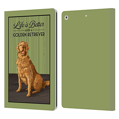 Coque en cuir Apple iPad 10.2 au salon ou en voyage avec style Golden Retriever