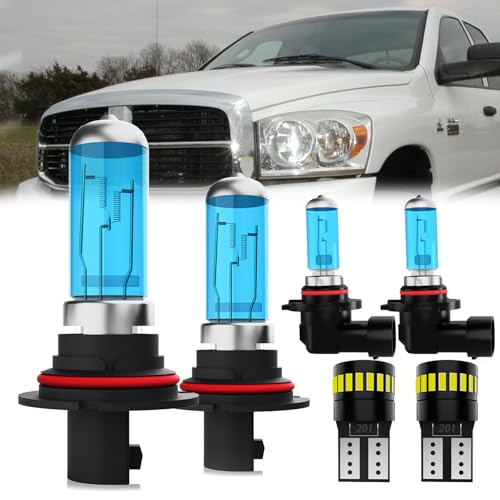 Image of Headlight Bulbs License Plate Lights Fit For Dodge Ram 2002-2007, 9007 High Low Beam + 9006 Fog Lights Halogen Light Bulb + License Plate Lights, Pack of 6