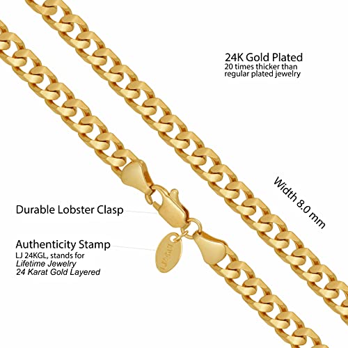 LIFETIME JEWELRY 8mm Cuban Curb Link Chain Necklaces for Women & Men 24k Gold Plated4