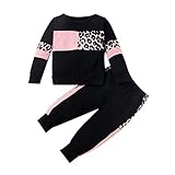 WESIDOM Kids Girl Clothes Two Piece Outfits Leopard Crew Neck Sweatshirts Jogger Sweatpants Fashion Girls Tracksuit Activewear 6-7T
