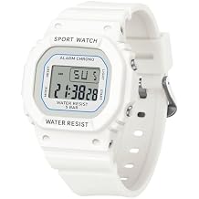 RORIOS Square Electronic Wrist Watch Casual Watch Fashion Multifunctional Digital Watches Waterproof Simple Wristwatch for Men Women White B