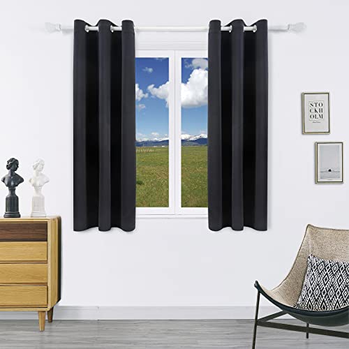 Pickluc 45 Inch Long Tier Curtain For Small Window Treatment, Short Blackout Curtain With Grommet - Half Window Curtains, For Kitchen, Bathroom, Cabinet, Basement, 2 Panels, Black, 30 Inches Wide #TOP1