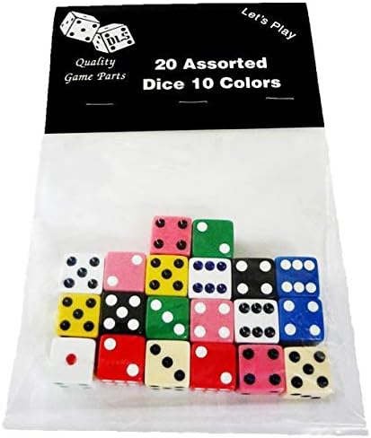 20 Assorted Dice 10 Colors 16 mm - Great for Gaming Casino Night - Brought to You by DLS