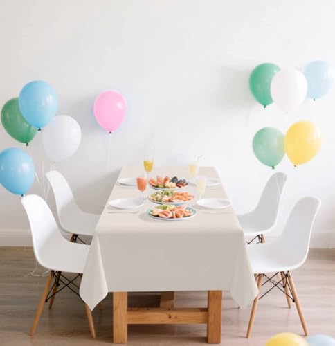 Image of SietDESEO 2 Pack Ivory Plastic Tablecloth Rectangle 54 x 108 Premium Disposable Table Cloth Plastic Ivory Table Cover for Wedding Baby Shower Party Decorations