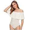 Verdusa-Womens-Off-The-Shoulder-Short-Sleeve-Ruffle-Bodysuit Verdusa Women's Ruffle Off Shoulder Short Sleeve Bodysuit White M