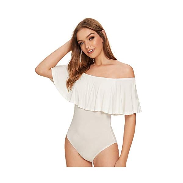 Verdusa-Womens-Off-The-Shoulder-Short-Sleeve-Ruffle-Bodysuit Verdusa Women's Ruffle Off Shoulder Short Sleeve Bodysuit White M