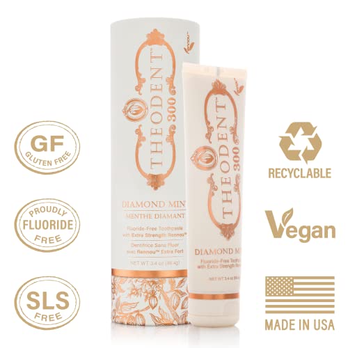 Theodent 300 Fluoride-Free Natural Toothpaste, Clinical Strength For Remineralization And Sensitivity Reduction Whitening Crystal Mint (3.4 Ounces, 96.4 Grams) #TOP6