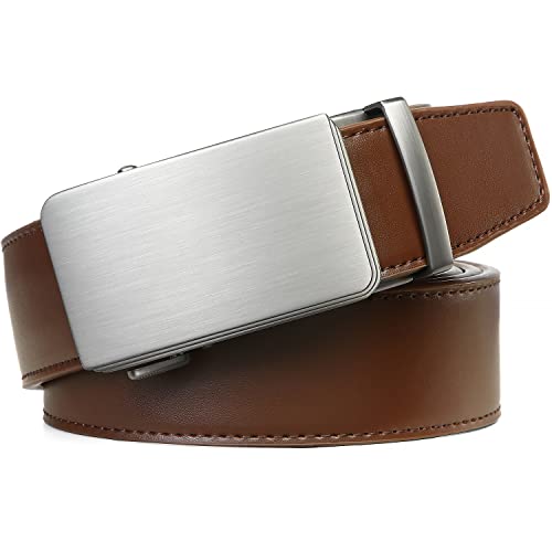 Image of Drowsmen Leather ratchet belt 1 3 /8 inch with Click Sliding Automatic Buckle, Adjustable belt Trim to Fit