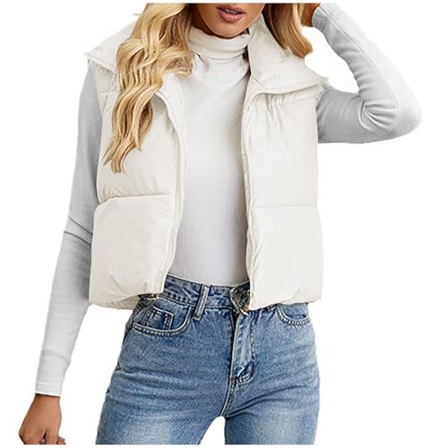 Uillui Women Puffer Vest Sleeveless Winter Cropped Jacket Teen Girls Trendy Zip up Puffy Vest Warm Padded Vest with Pockets