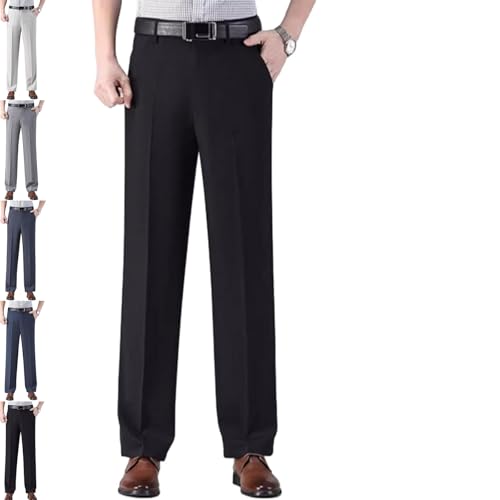OldenEase - Men’s Pleated Ice Silk High-Waist Comfort Pants, Men's Classic Fit Dress Pants, Business Suit Pants with Pockets