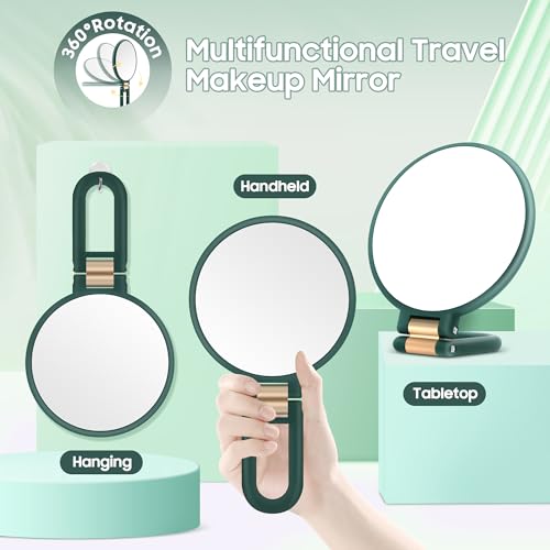 Image of B Beauty Planet 40X Magnifying Mirror, Hand Mirror with Handle, Double Sided Hand Mirror with 40X /1X Magnification, Travel Essential Portable Foldable Makeup Mirror for Precision Makeup Green