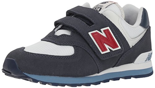 Image of New Balance Kid's 574 V1 Hook and Loop Sneaker, Navy /Red, 12.5 W Little Kid (4-8 Years)