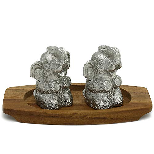 Oriental en étain - Salière et poivrière en étain, Lot de 3, sculpté à la main avec bébé éléphant en forme, Étain 97% pure et sans plomb faite à la main en Thaïlande Cover