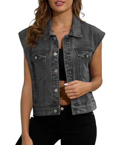 Womens Denim Jean Vest Classic Jean Vest Sleeveless Jackets with Pockets Button Down Jean Waistcoat Gilet