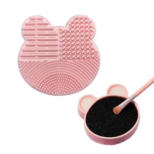 メイクブラシクリーナー ブラシクリーナー 化粧ブラシ メイクブラシ シリコン 洗浄 シリコンマット メイクブラシ 洗浄器 突起 シリコンブラシ マット メイクスポンジ付き おしゃれ 置き台 オシャレ 化粧筆 洗浄 清潔 オールインワン メイク用品 (ピンク