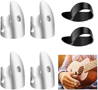 ASTER 6 Pieces Steel Guitar Finger Picks Set,Including Stainless Steel Finger Picks and Plastic Thumb Finger Plectrums, Adjustable Banjo Finger Pick Plectrum for Guitar, Bass,Ukulele