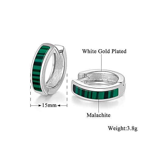 Airmoly Sterling Silver Plated Malachite Small Hoop Earrings For Women Men Huggie Earrings Gemstone Earrings Hypoallergenic Earrings For Sensitive Ears #TOP5