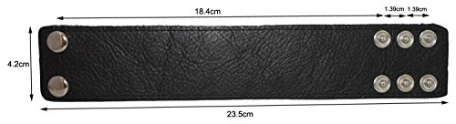 Azyoung Mens Black Genuine Leather Cuff Bracelet Adjustable 3 Sets Of Snaps Blank Wide Band Wristband,Length:21.9Cm #TOP3