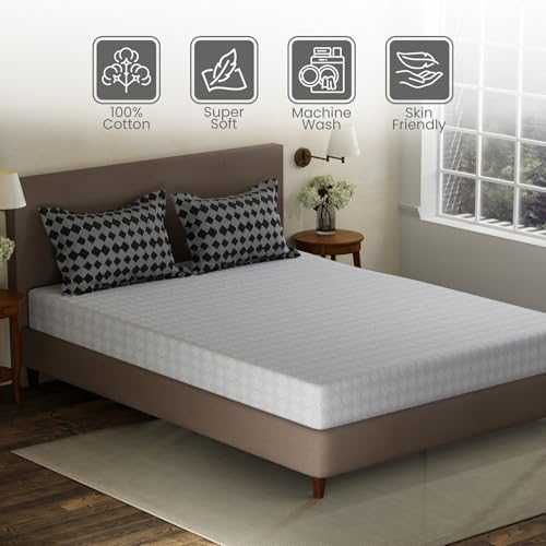 Image of Layers 100% Cotton Double Size Bedsheet Set | Grey Geometric Print | 120 TC Forever Collection | Soft & Breathable | Washable Bedsheet with 2 Pillow Covers | All Season