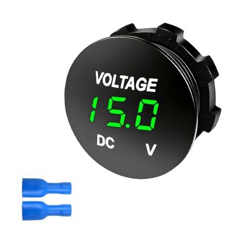 Sun Walker DC 12V 24V Voltmeter Gauge, Waterproof LED Digital Display Car Voltage Meter Round Panel Tester, Portable Mini Battery Monitor Indicator Replacement for Cars Trucks Boats (Green)
