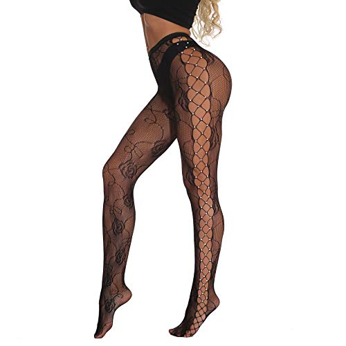 Niuaidu Women's Mesh Fishnet Sparkle Rhinestone Tights Stockings High Waist Sheer Pantyhose2