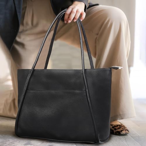 Image of Large Tote Bag for Women Work with Zipper 16L Vegan Leather Ladies Travel Purses and Handbags