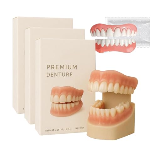 Dentiera premium, set di protesi in silicone morbido, kit di riparazione per protesi per uomini e donne, kit di protesi superiore e inferiore, vestibilità comoda (3 set)