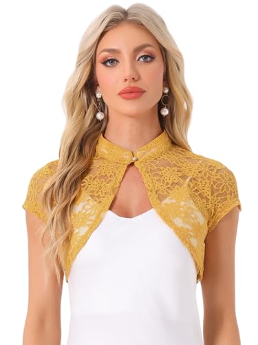 Image of Allegra K Women's Lace Cardigan Stand Collar Short Elegant Shrug Open Front Cropped Bolero Cardigan