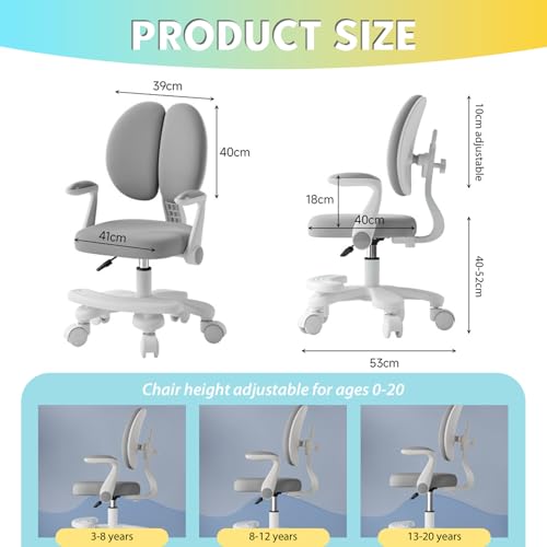 TAZZOR Silla de escritorio infantil, altura ajustable, silla giratoria ergonómica para niñas y niños, cómoda silla de aprendizaje para habitación infantil (modelo de actualización (manillar + pasos - imagen 2