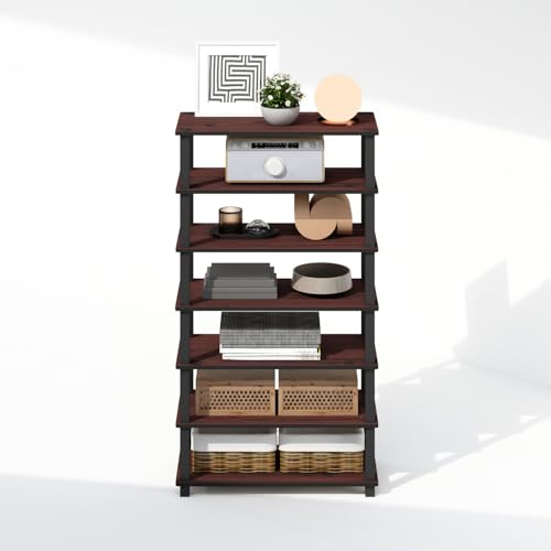 Image of Furinno Turn-N-Tube Storage Shelves Set of 2, 4-Tier Stackable Standing Shelf, Open Corner Shelf, for Organization and Storage, Living Room, Garage, Home Office, Dark Cherry
