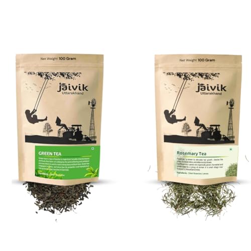 Image of Jaivik Uttarakhand - Green Leaves Tea, Rosemary Tea (100g each), Unique Blend Crafted Loose Leaf For Chai Lovers Across India, Combo (Pack Of 2)