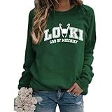 ONKOUKOU Women's Tops Loose Sweatshirt LOKI Print Round Neck Autumn Winter Sweatshirt Shirts (Green,S)