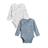 95% coton, 5% élasthanne Petit Béguin - Lot de 2 Bodies bébé Manches Longues Ouverture croisée Rêverie