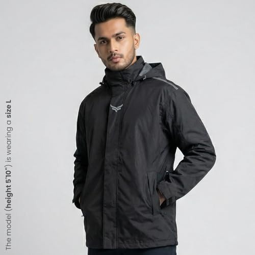 Image of Xtrim Waterproof Biker Jacket for Men, Windproof Motorcycle Rain Jacket with Hood, Reflective 360 Safety, Double Flap Zipper, Air Vents, Adjustable Fit, Windproof Motorcycle Raincoat, L, Black
